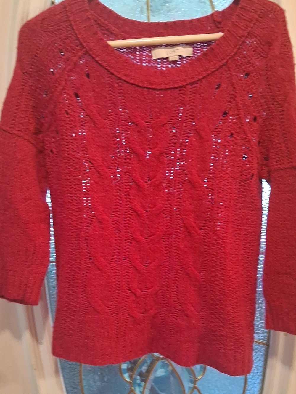 LOFT Hot Pink (Even Though It Looks Red) Cable Crewneck Sweater